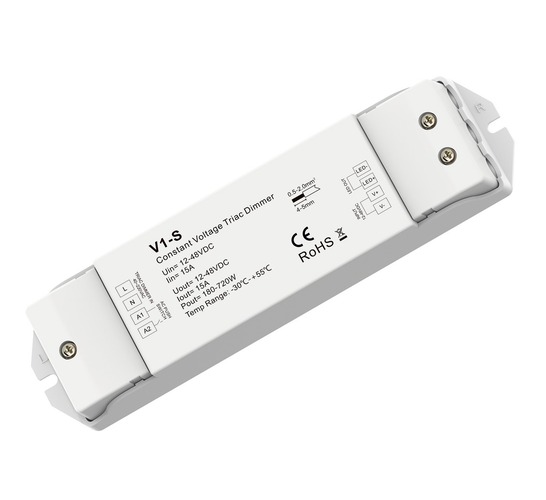 Stmívače a regulátory proužků - Triac Dimmer DC12-48V 15A*1CH AC100-220V + Pusch Switch - foto 1