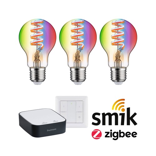E27 - P 5192 Startovací sada Smart Home Zigbee 3.0 LED žárovka Gateway + Filament 230V LED žárovka E27 RGBW + vypínač - PAULMANN - foto 1