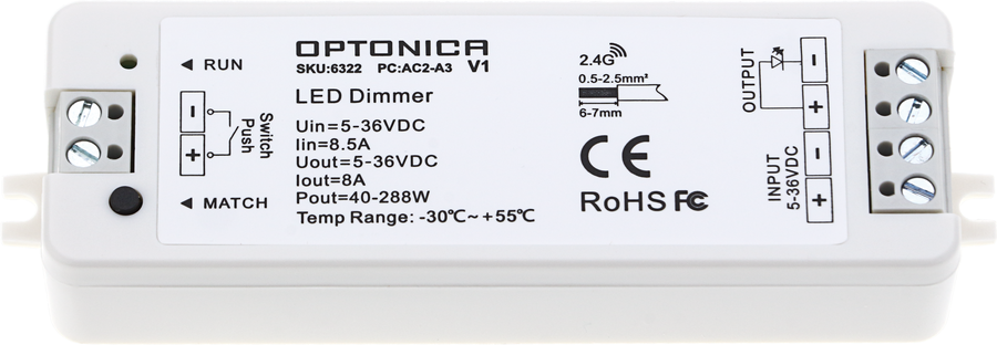 Stmívače a přepínače Optonica - LED kontrolér 1CH 5-36V - foto 1