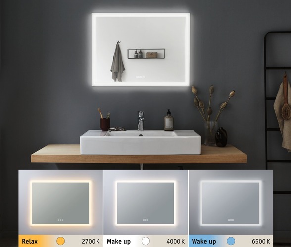 Koupelnová - P 93013 HomeSpa LED zrcadlo s osvětlením Mirra hranaté vyhřívané IP44 80x60 cm 22W WhiteSwitch - PAULMANN - foto 1
