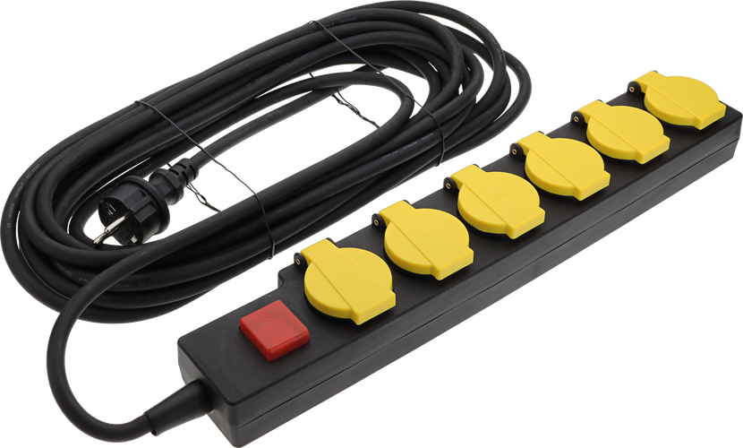 Zásuvky a adaptéry - 6 zásuvek IP44 + tlačítko ON/OFF - foto 1