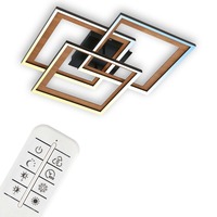 Hranatá - BRILO 3729-015 CCT LED stropní svítidlo, 56 cm, 45 W, 1500 lm, černá-dřevo - BRILO