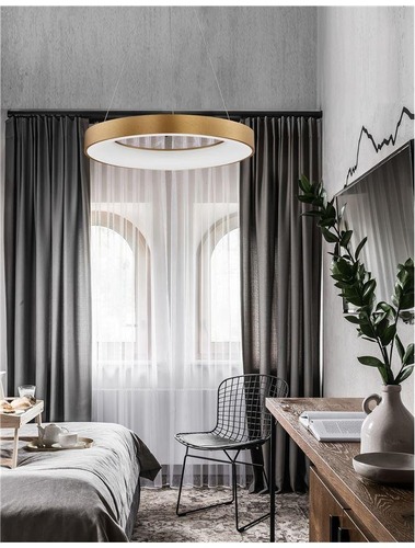 Kruhová - NV 9453454 Závěsné svítidlo RANDO THIN kartáčovaný zlatý hliník a akryl LED 50W 230V 3000K IP20 stmívatelné - NOVA LUCE - foto 1