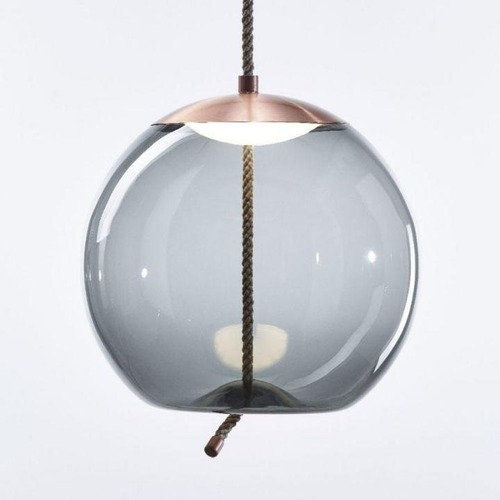 Dekorativní - BRO PC01016_003 Knot Sfera, závěsné svítidlo, sklo šedá kouřová lesklá, baldachýn měď 14W LED 2700K stmívatelné, prům.50cm - BROKIS A - foto 1