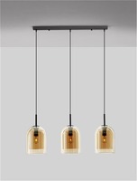 Podélná - NV 9236740 Závěsné svítidlo VELOR dvouvrstvé šampaň sklo černý kabel černá kovová základna E27 3x12W 230V IP20 bez žárovky - NOVA LUCE