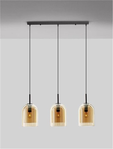 Podélná - NV 9236740 Závěsné svítidlo VELOR dvouvrstvé šampaň sklo černý kabel černá kovová základna E27 3x12W 230V IP20 bez žárovky - NOVA LUCE - foto 1