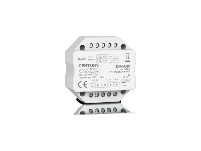 Stmívače - CEN DIM-010 LED stmívač 1 kanál 0-10V + PUSH DIM RF 220-240V  - CENTURY - foto 1