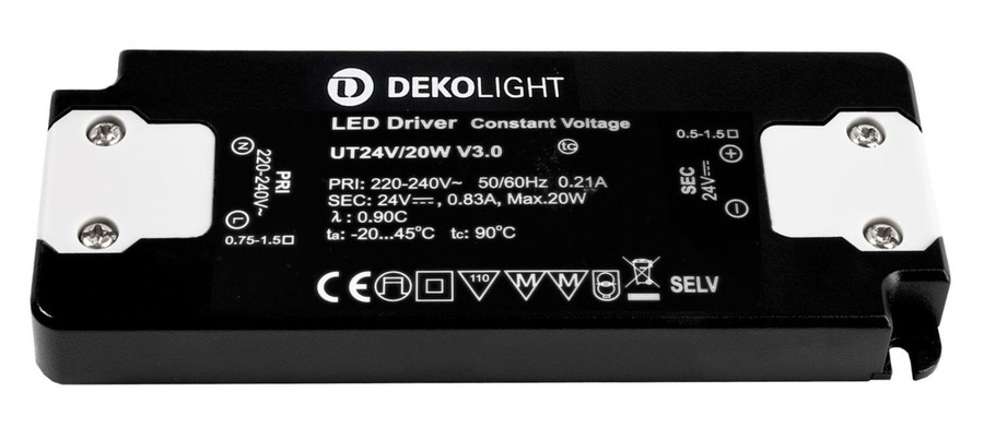 Stabilizované napětí - IMPR 862234 Deko-Light LED-napájení FLAT, CV, UT24V/20W konstantní napětí 0-830 mA IP20 24V DC 20,00 W - foto 1