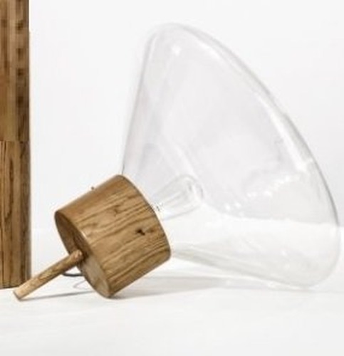 Stolní lampy dekorační - BRO PC00852_009 Svítidlo stolní přenosné MUFFINS D530 H526 transparentní sklo / dub evropský - voskovaný / černý kabel - BROKIS A - foto 1