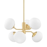 Dekorativní - HVLG H134806-AGB-CE Závěsné svítidlo ESTEE ocel/sklo staromosaz/bílá E27 6x40W - HUDSON VALLEY (Mitzi)