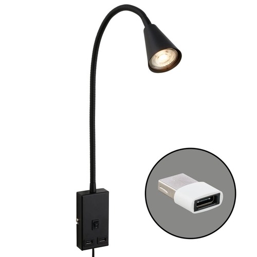 Bodová - BRI 2175015 Justra lampa na čtení, nastavitelná, 2x USB porty, černá - BRILONER - foto 1
