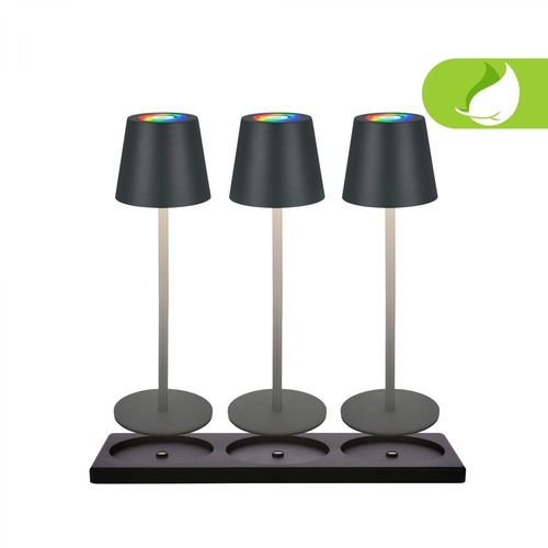 Stolní lampy dekorační - BRILO 7517035 Cilano 3ks RGBW stolní bezdrátová lampa, vč. nabíjecí základny, IP44, antracit - BRILO - foto 1