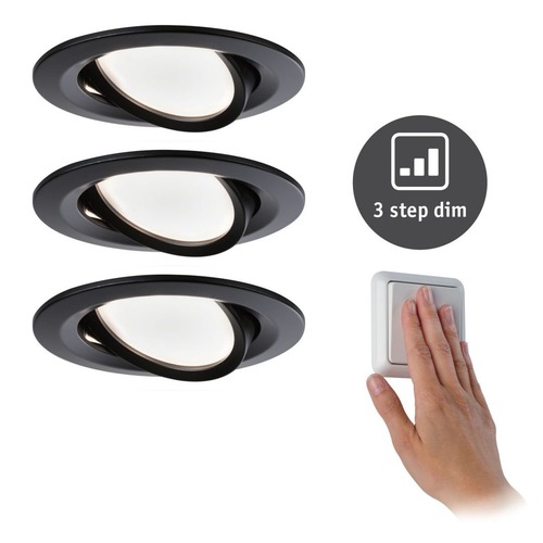 Koupelnová - P 94472 LED vestavné svítidlo Nova kruhové 3x6,5W černá/mat výklopné 3-krokové-stmívatelné teplá bílá 3ks sada - PAULMANN - foto 1