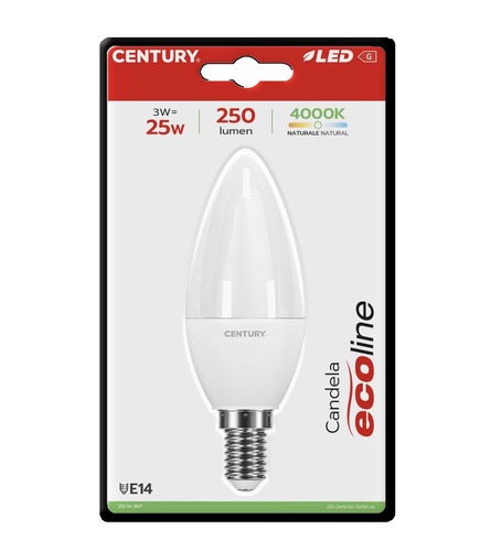E14 - CEN ELM1-031440BL LED ECOLINE CANDLE 3W E14 4000K 180d - CENTURY - foto 1