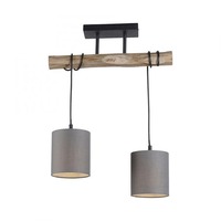 Vícečetná - LD 15182-29 TRIBU Závěsné svítidlo látkové stínidlo taupe, 2-ramenné patice 2x E27 dřevo - LEUCHTEN DIREKT / JUST LIGHT