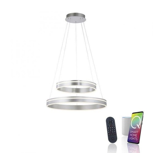 Kruhová - PN 8420-55 Q-VITO LED závěsné svítidlo v barvě oceli s nastavitelnou barvou světla a ovladačem Smart Home ZigBee 2700-5000K - PAUL NEUHAUS - foto 1