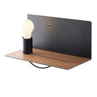 Dekorativní - FAN I-FLASH-AP NER Nástěnné svítidlo Flash, černé, s poličkou/USB 2 A, 1 x E27, 33 x 18 x 15 cm - FANEUROPE