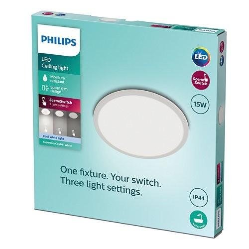 Kruhová - PH 8719514327221 LED Koupelnové stropní svítidlo Philips Superslim CL550 8719514327221 15W 1500lm 4000K IP44 25cm bílé, 3-krokové stmívání - PHILIPS (929002667601) - foto 1