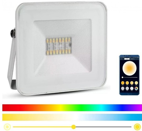Reflektory - V-TAC VT0661 LED chytrý stmívatelný RGB reflektor 20W 230V IP65 bílá - V-TAC - foto 1