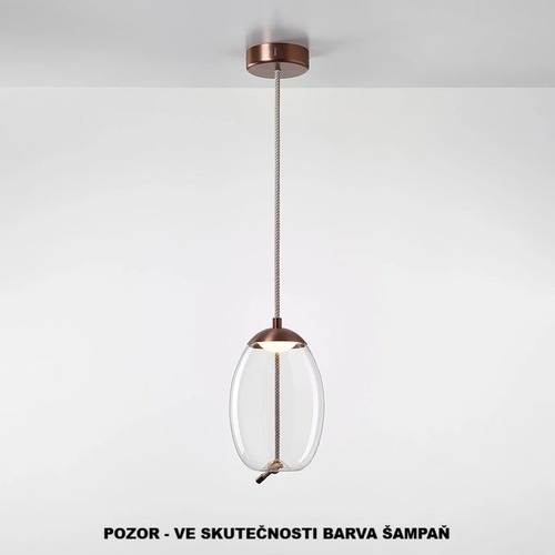Subtilní - BRO PC01036_097 Závěsné svítidlo KNOT SMALL UOVO sklo transparentní / montura + baldachýn broušená champangne lak / provaz přírodní - BROKIS A - foto 1