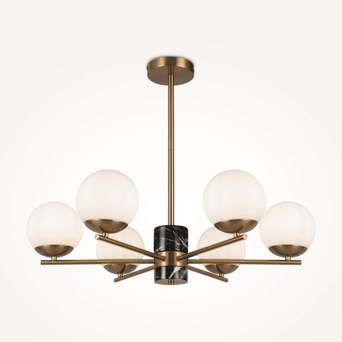 Dekorativní - M MOD187PL-06BS Závěsné svítidlo Marble E27 6x60W mosaz kov opálové sklo - MAYTONI - foto 1