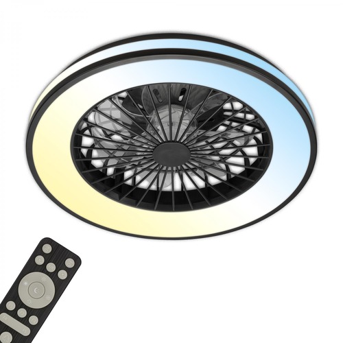 Ventilátory - BRILO 3801015 LED stropní svítidlo s ventilátorem, 5 rychlostí, dálkový ovladač, CCT, černé - BRILO - foto 1