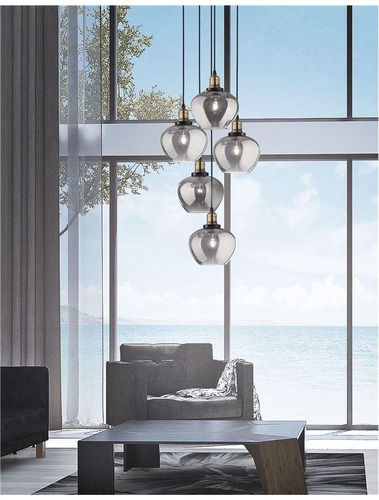 Vícečetná - NV 8436406 Závěsné svítidlo CEDRO kouřové sklo bronz a černý kov E27 5x12W 230V IP20 bez žárovky - NOVA LUCE - foto 1