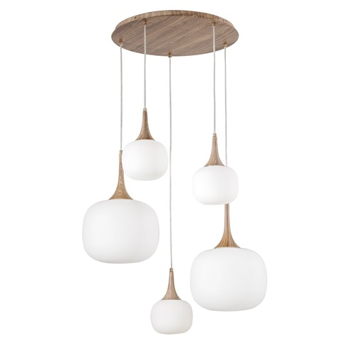 Dekorativní - FAN I-JAIPUR-S5-BCO Závěsné svítidlo Jaipur, bílé/dřevo, 2 x E27 + 3 x E14, 70 x 70 x 200 cm - FANEUROPE - foto 1