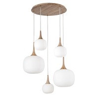 Dekorativní - FAN I-JAIPUR-S5-BCO Závěsné svítidlo Jaipur, bílé/dřevo, 2 x E27 + 3 x E14, 70 x 70 x 200 cm - FANEUROPE