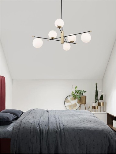 Dekorativní - NV 9009296 Závěsné svítidlo GITCHI matná černá a zlatý kov opálové sklo G9 6x5W 230V IP20 bez žárovky - NOVA LUCE - foto 1