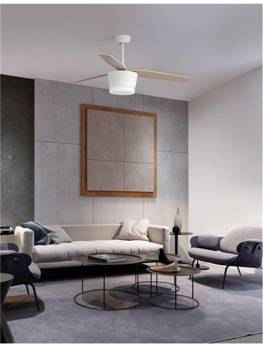 Ventilátory - NV 5260261 Stropní ventilátor se světlem MONSOON tělo z oceli matná bílá a sklo 3ABS dřevěné listy LED 18W 3000K - NOVA LUCE - foto 1