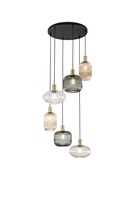 Vícečetná - FAN I-EGADI-S6 Závěsné svítidlo Egadi (6 x E27) černá konstrukce, kouřové/jantarové/průhledné sklo - FANEUROPE