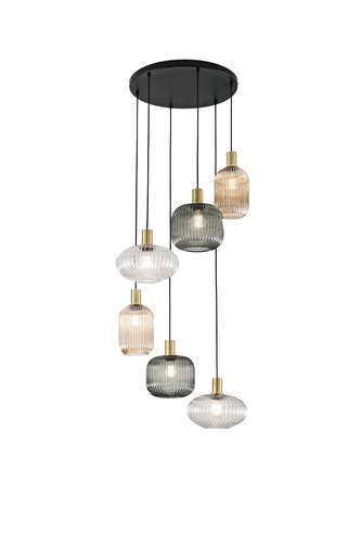 Vícečetná - FAN I-EGADI-S6 Závěsné svítidlo Egadi (6 x E27) černá konstrukce, kouřové/jantarové/průhledné sklo - FANEUROPE - foto 1