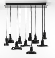 Vícečetná - BRO PC00921_029 Shadows set rectangular large, závěsné svítidlo, ručně foukané sklo, lesklá černá / černý dub / černý kabel, 10x5W LED GU10 dim, 100x36cm - BROKIS A