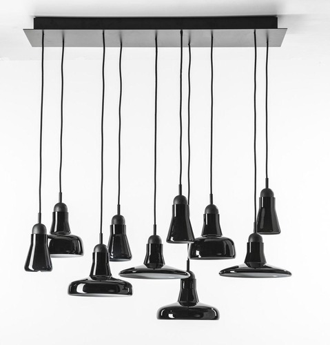 Vícečetná - BRO PC00921_029 Shadows set rectangular large, závěsné svítidlo, ručně foukané sklo, lesklá černá / černý dub / černý kabel, 10x5W LED GU10 dim, 100x36cm - BROKIS A - foto 1