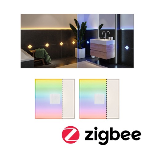 Zapuštěná - P 78412 LumiTiles LED dlaždice čtvercová 2ks sada IP44 100x10mm 230/12V 2x0,75W stmívatelné 2700K bílá umělá hmota/hliník - PAULMANN - foto 1