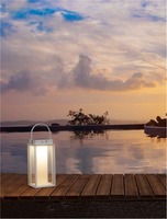 Solární - NV 9002861 Venkovní stolní lampa VERHAAL bílý hliník a čiré sklo LED 2W 3000K 3,7V 360st. IP54 solární / USB kabel / vypínač na těle - NOVA LUCE