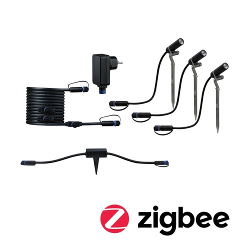 Plug &amp; Shine - P 5029 Plug &amp; Shine set Smart Home Zigbee 3.0 LED bodové zahradní světlo Plantini IP65 3000K 3x2W 21VA antracit - PAULMANN - foto 1