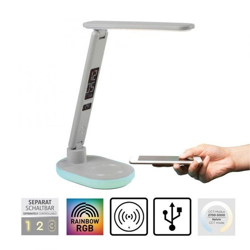 Stolní lampy pracovní - LD 11018-16 TINA LED stolní lampa bílá dotykový stmívač nabíjení telefonu bezdrátově i USB 3000-5000K - JUST LIGHT - foto 1