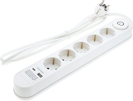 Zásuvky a adaptéry - 5 zásuvek + tlačítko ON/OFF a USBx2