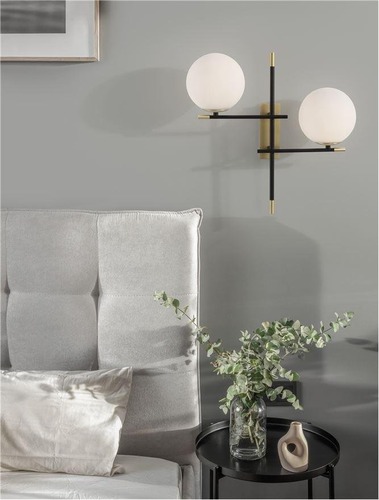 Dekorativní - NV 9009297 Nástěnné svítidlo GITCHI matná černá a zlatý kov opálové sklo G9 2x5W 230V IP20 bez žárovky - NOVA LUCE - foto 1