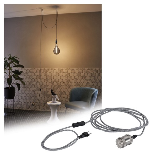 Subtilní - P 79771 Závěsné svítidlo Neordic Eldar vč. zástrčky E27 max. 1x20W šedá/nikl - PAULMANN - foto 1