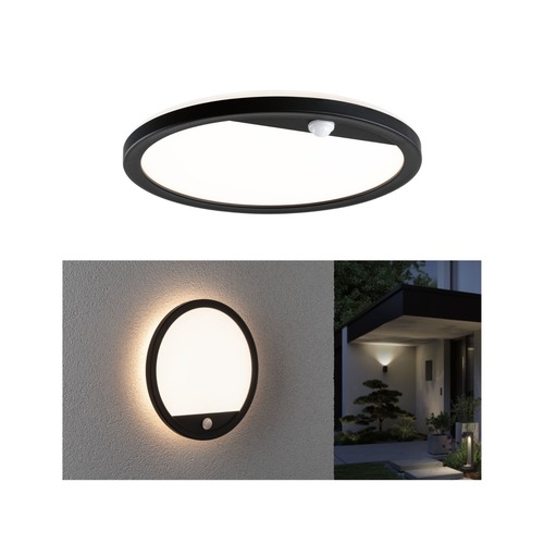 Nástěnná - P 94664 LED venkovní panel Lamina vč. pohybové čidlo IP44 kruhové 280mm 3000K 14,5W 230V černá umělá hmota - PAULMANN - foto 1