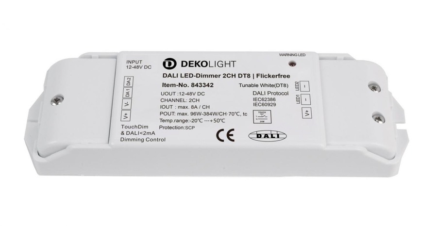 Ovladače a stmívače pro jednobarevné LED pásky - IMPR 843342 Deko-Light nízkonapěťový DALI stmívač (CV, DC) - DALI 2 PWM stmívač CV 2CH, 12-48V, 8A/kanál, DT - foto 1