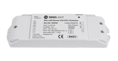 Ovladače a stmívače pro jednobarevné LED pásky - IMPR 843342 Deko-Light nízkonapěťový DALI stmívač (CV, DC) - DALI 2 PWM stmívač CV 2CH, 12-48V, 8A/kanál, DT