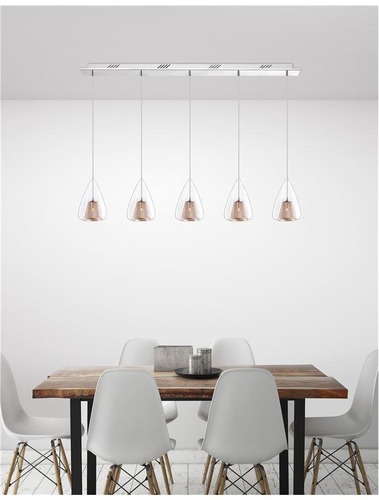 Podélná - NV 1600200505 Závěsné svítidlo HUGO chromovaný hliník čiré sklo a růžový zlatý rám G9 5x5W bez žárovky - NOVA LUCE - foto 1