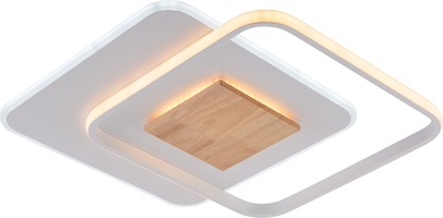 LED stropní svítidla - Stropní LED lampa CCT 60W bílá + dřevěná stmívatelné + dálkové ovládání