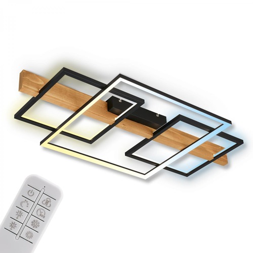 Hranatá - BRI 3841014 BRILONER Cadre LED stropní svítidlo, přímé a nepřímé osvětlení, dálkový ovladač, černá/dřevo 3841014 - foto 1
