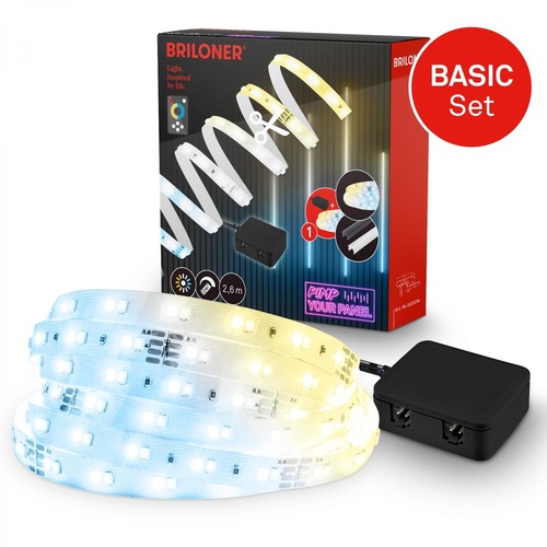 Dekorační - BRI 8020294 BRILONER Startovací sada CCT LED pásek pro nástěnné panely – 260cm, dálkový ovladač, vč. rozbočovače 8020294 - foto 1