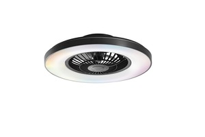 Ventilátory - FAN LED-GARBIN-NER Stropní svítidlo Garbin černý LED ventilátor 40 W, 5500 lm, CCT stmívatelné, s RF dálkovým ovladačem a Bluetooth reproduktorem, - FANEUROPE